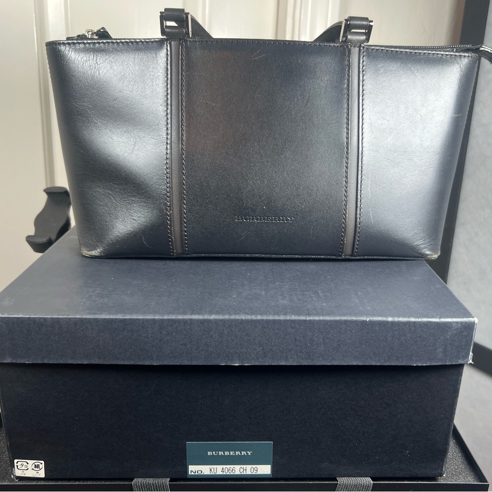 Burberry Black and Dark Brown Leather with Nova Check interior w/box! EUC